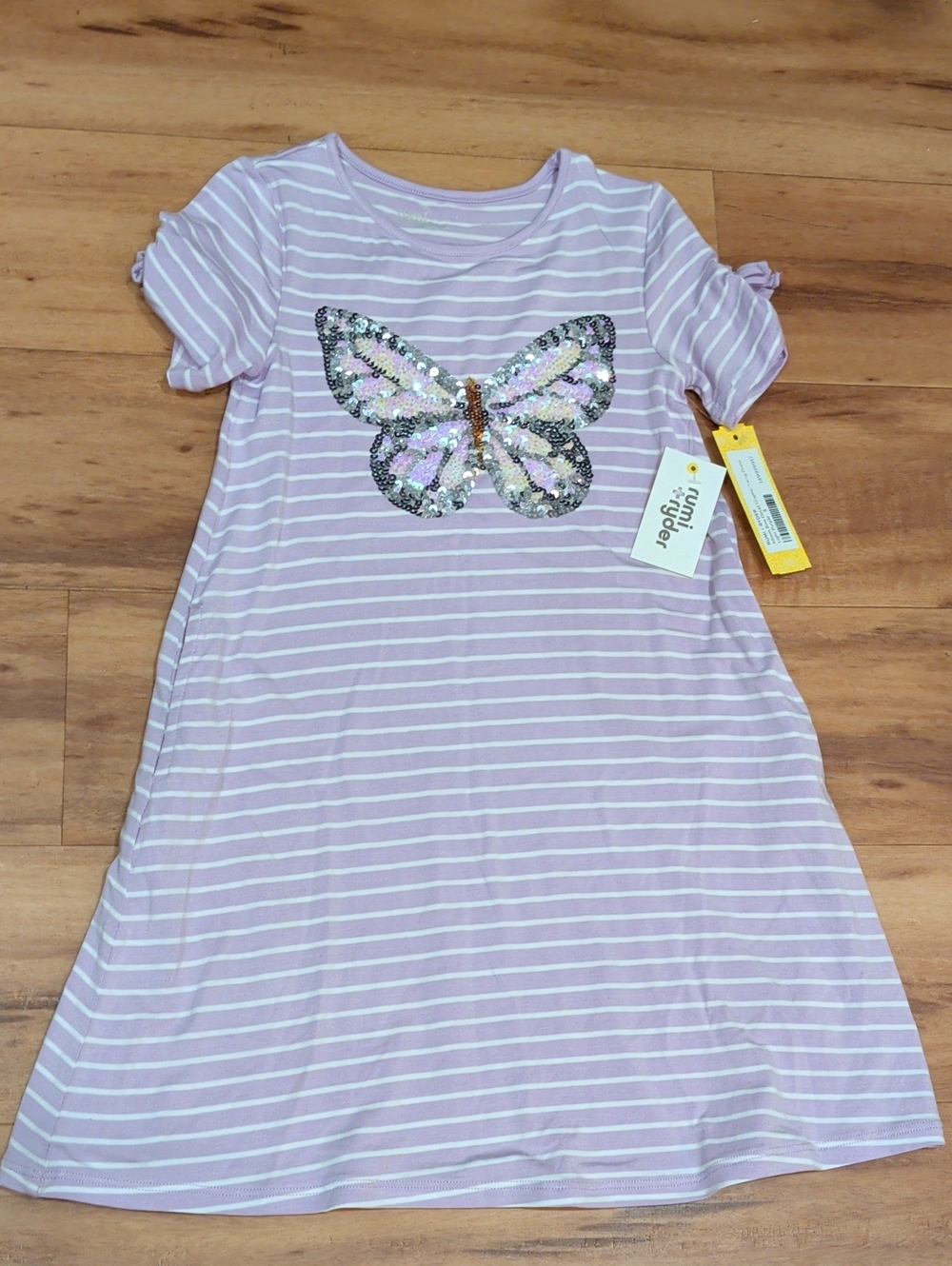 Rumi+Ryder NWT Allison Bow Detail Swing Dress Girls 6/7 Purple Butterfly sequins
